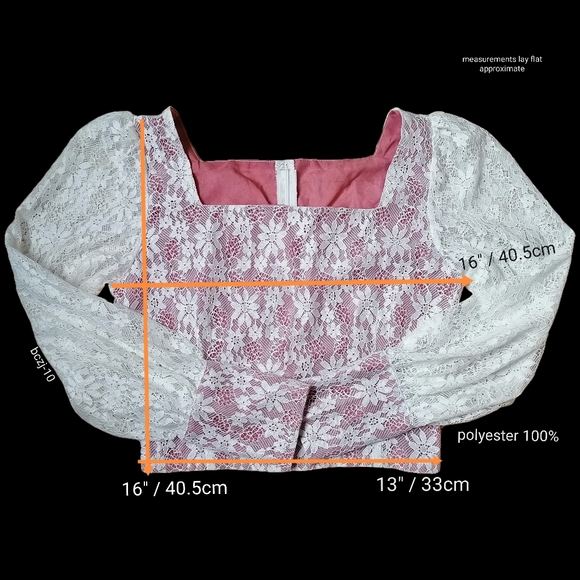 vintage square-neck , long-sleeves and white lace dropped top - Picture 2 of 4